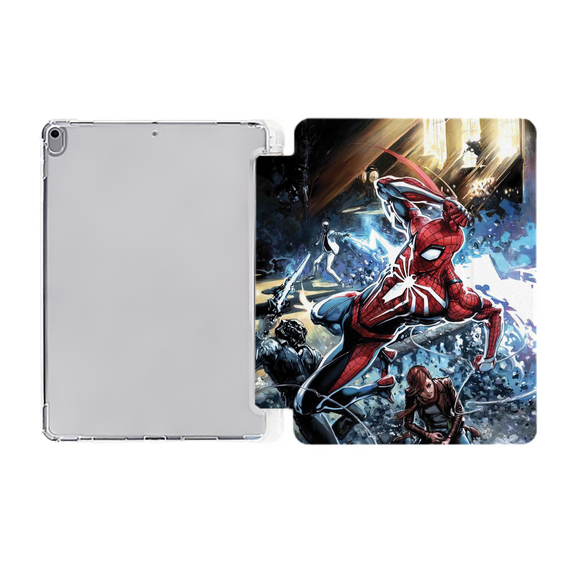 （画像用） Spider Man スパイダーマン IPad ケース ペン収納付き 三つ折りスタンド PUレザー×シリコン 対応機種9.5/10.5/10.9インチ